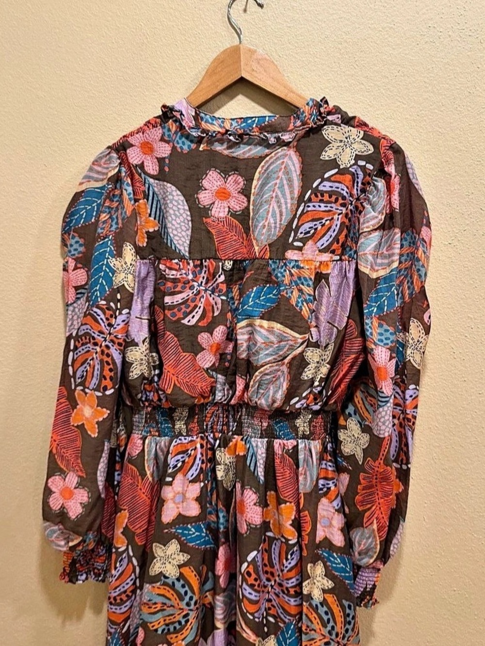 Anthropologie Fate Fall Brown Floral Print Maxi Dress Large - Picture 5 of 12